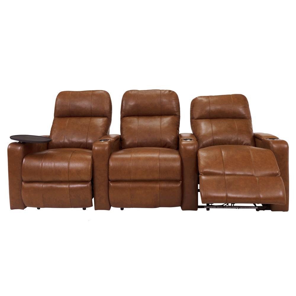 RowOne Prestige Brown Leather 3 Chair Straight Row Motorized - RowOne-RO8016-R3CP-BWN