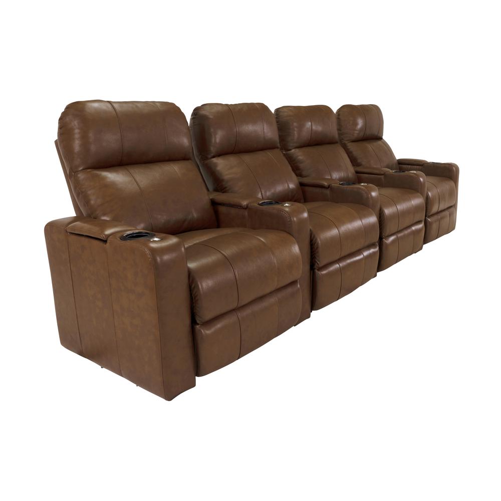 RowOne Prestige Brown Leather 4 Chair Straight Row Motorized - RowOne-RO8016-R4CP-BWN