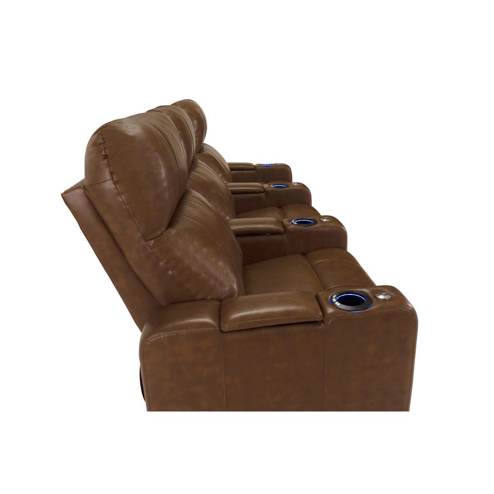 RowOne Prestige Brown Leather 4 Chair Straight Row Motorized - RowOne-RO8016-R4CP-BWN