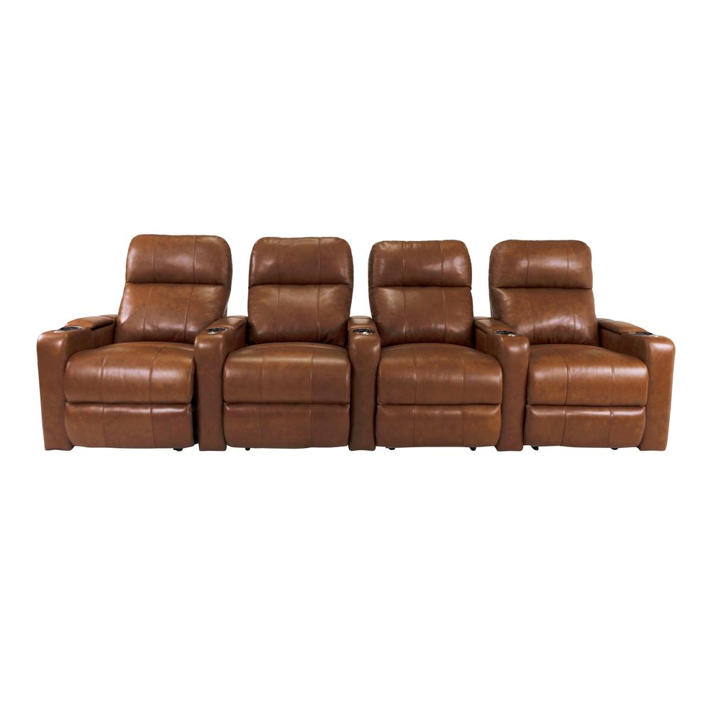 RowOne Prestige Brown Leather 4 Chair Straight Row Motorized - RowOne-RO8016-R4CP-BWN