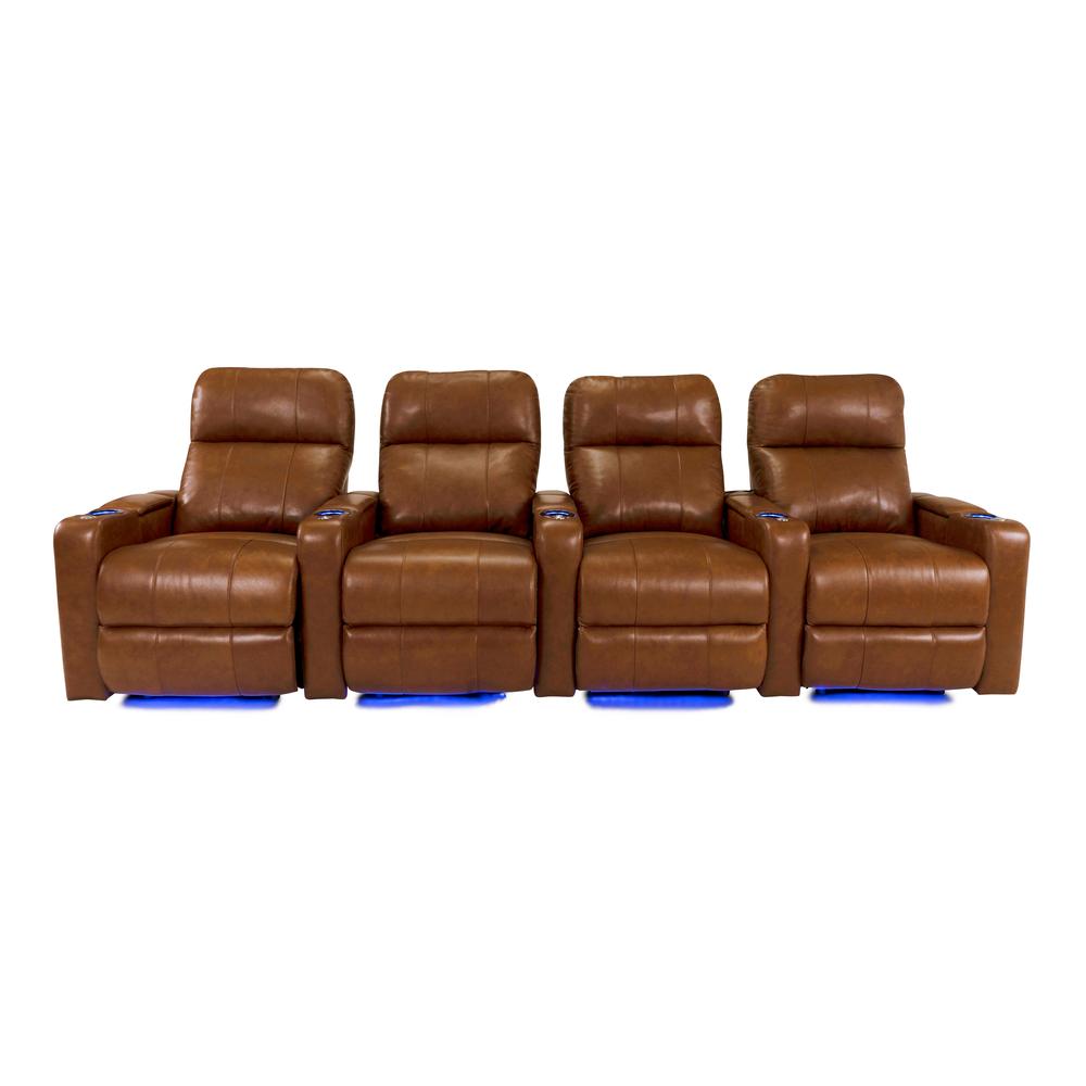 RowOne Prestige Brown Leather 4 Chair Straight Row Motorized - RowOne-RO8016-R4CP-BWN