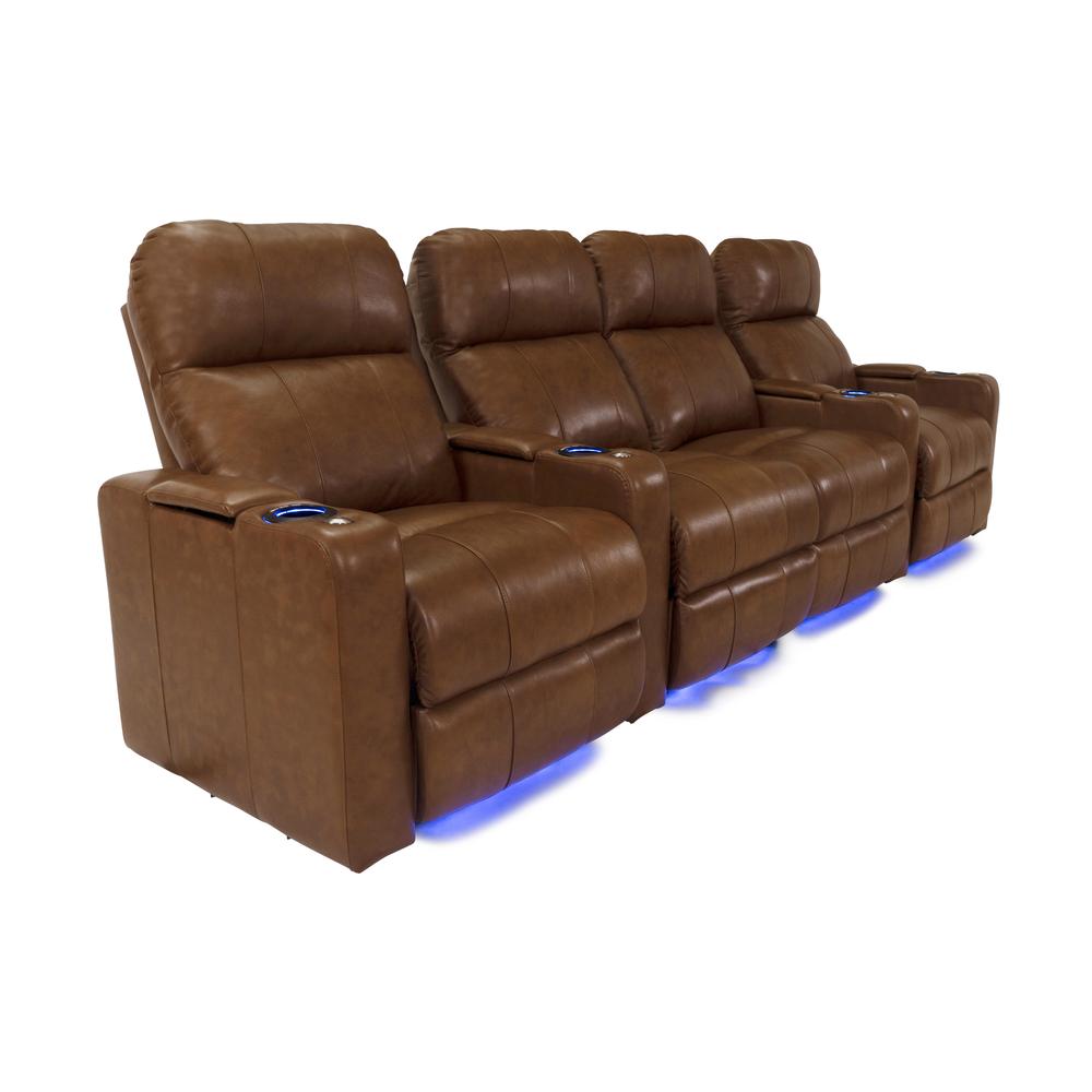 RowOne Prestige Brown Leather 4 Chair Straight Row with Loveseat Motorized - RowOne-RO8016-R4LSP-BWN