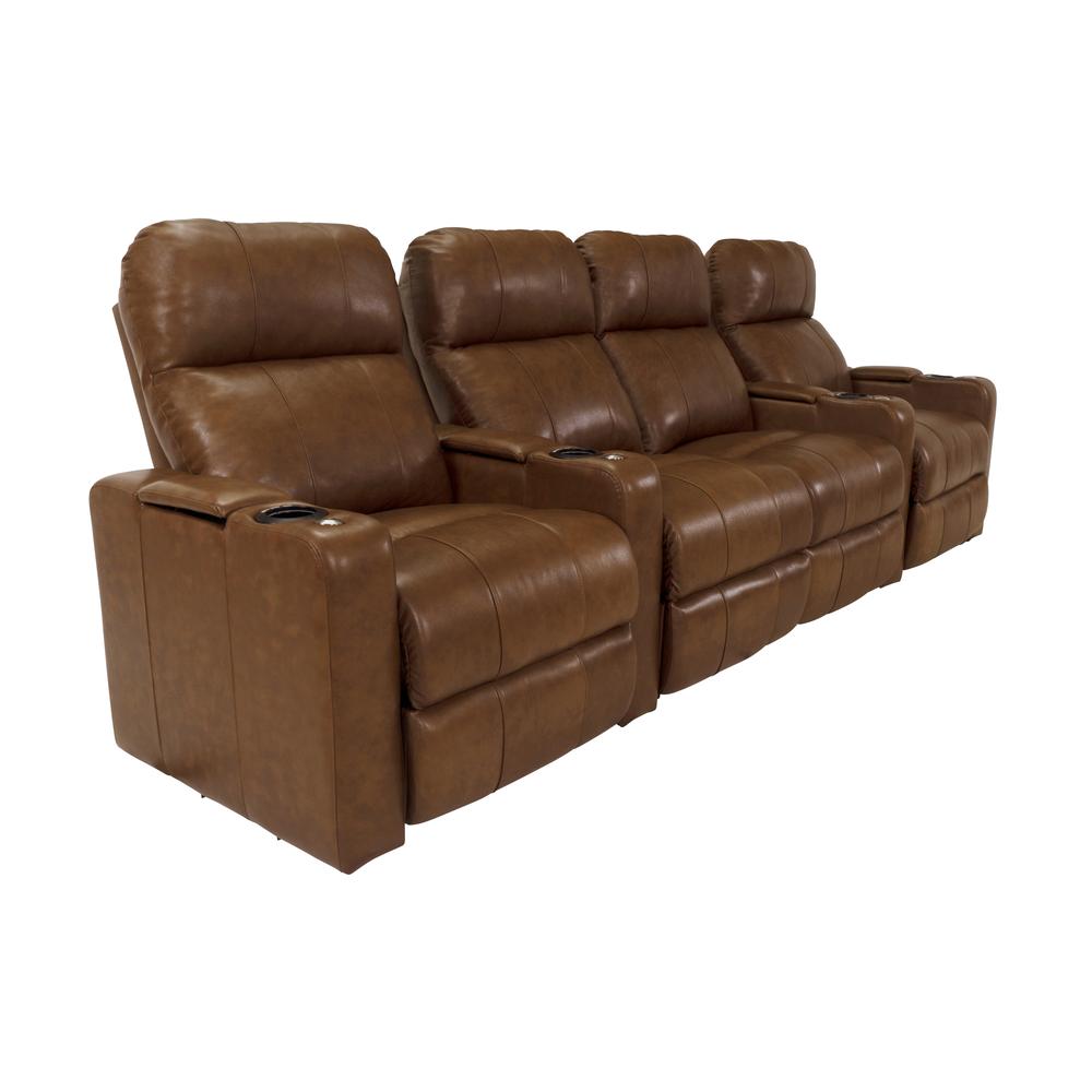 RowOne Prestige Brown Leather 4 Chair Straight Row with Loveseat Motorized - RowOne-RO8016-R4LSP-BWN