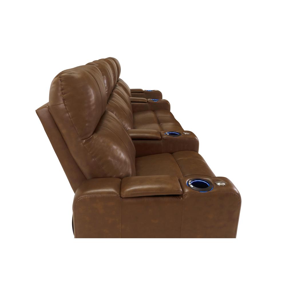 RowOne Prestige Brown Leather 4 Chair Straight Row with Loveseat Motorized - RowOne-RO8016-R4LSP-BWN