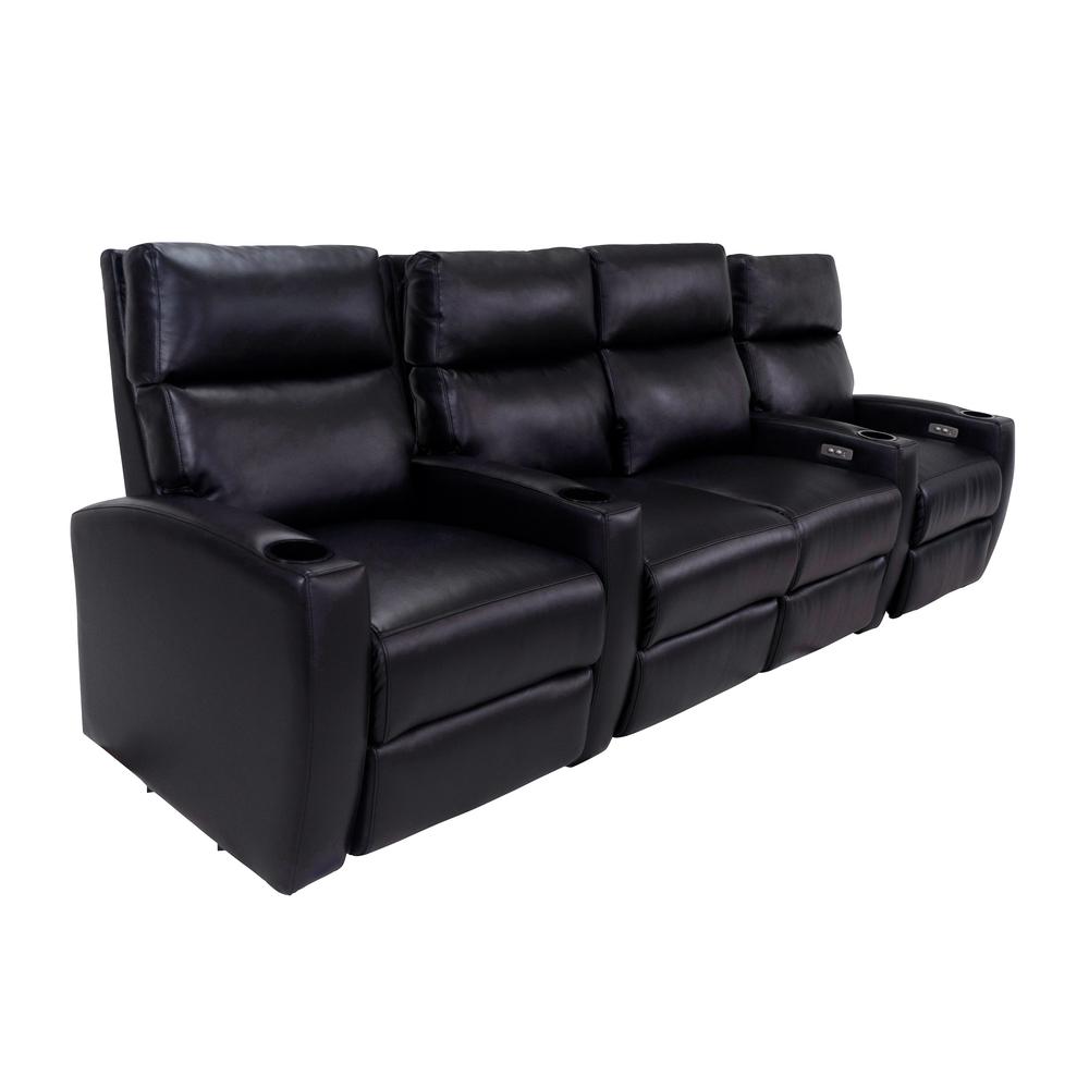 RowOne Galaxy II 4 Chair Straight Row with Loveseat Motorized - Black - RowOne-RO8068-R4LSP-BLK