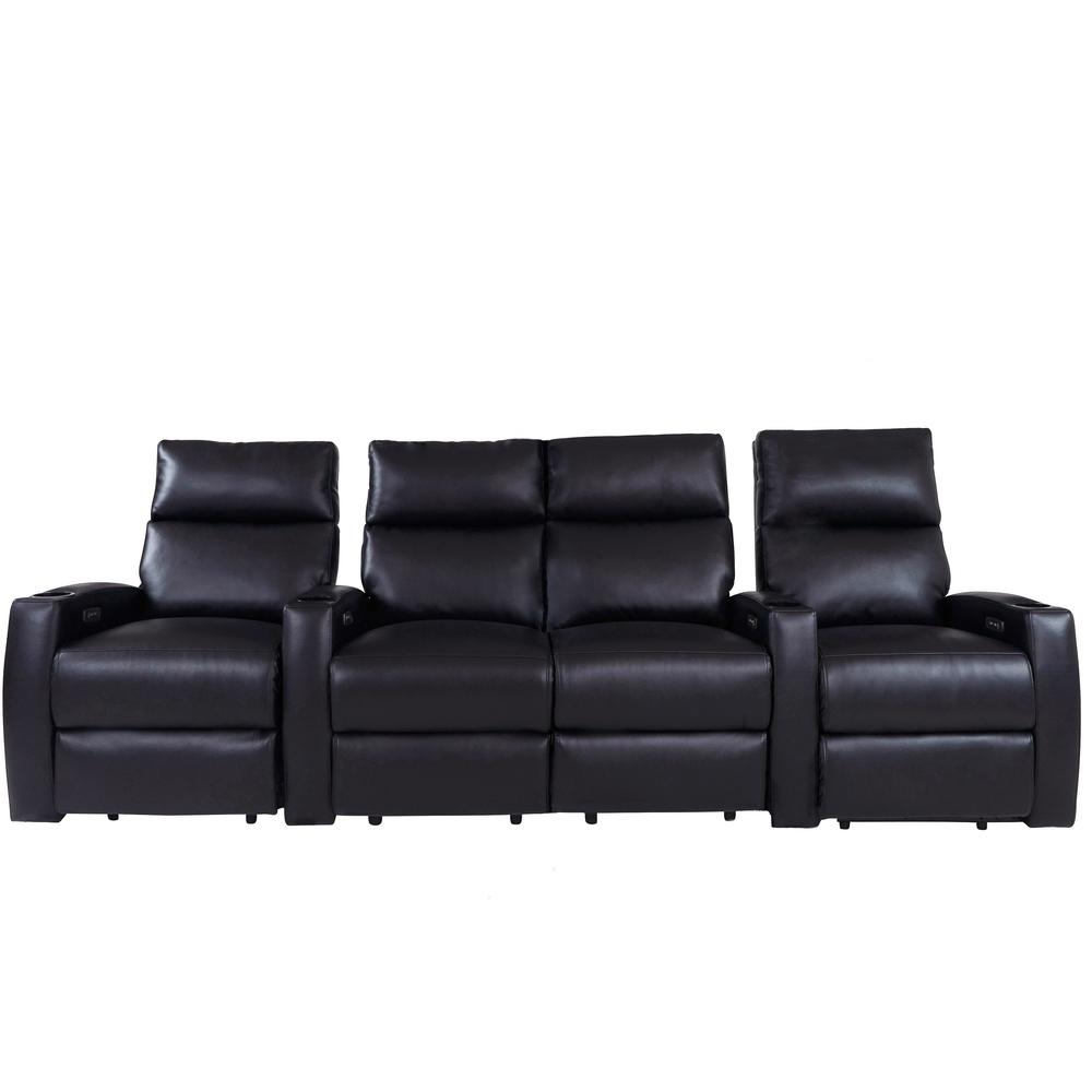 RowOne Galaxy II 4 Chair Straight Row with Loveseat Motorized - Black - RowOne-RO8068-R4LSP-BLK