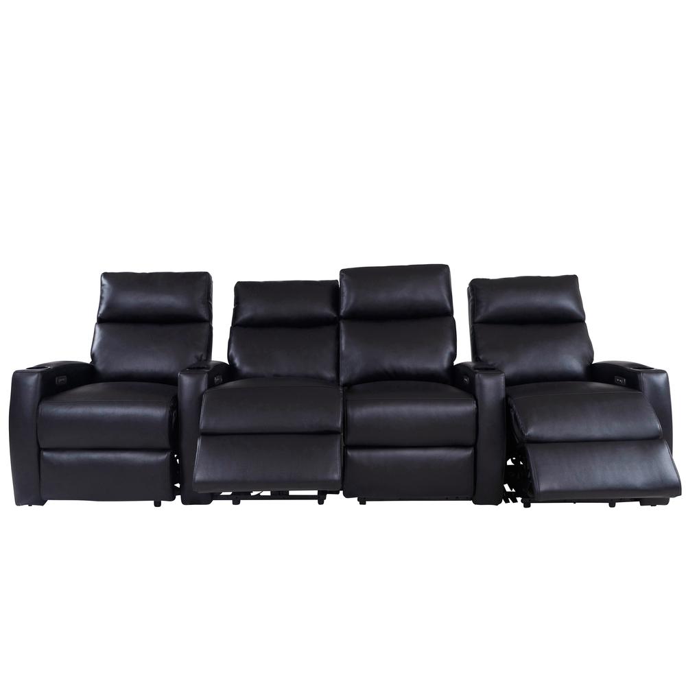 RowOne Galaxy II 4 Chair Straight Row with Loveseat Motorized - Black - RowOne-RO8068-R4LSP-BLK