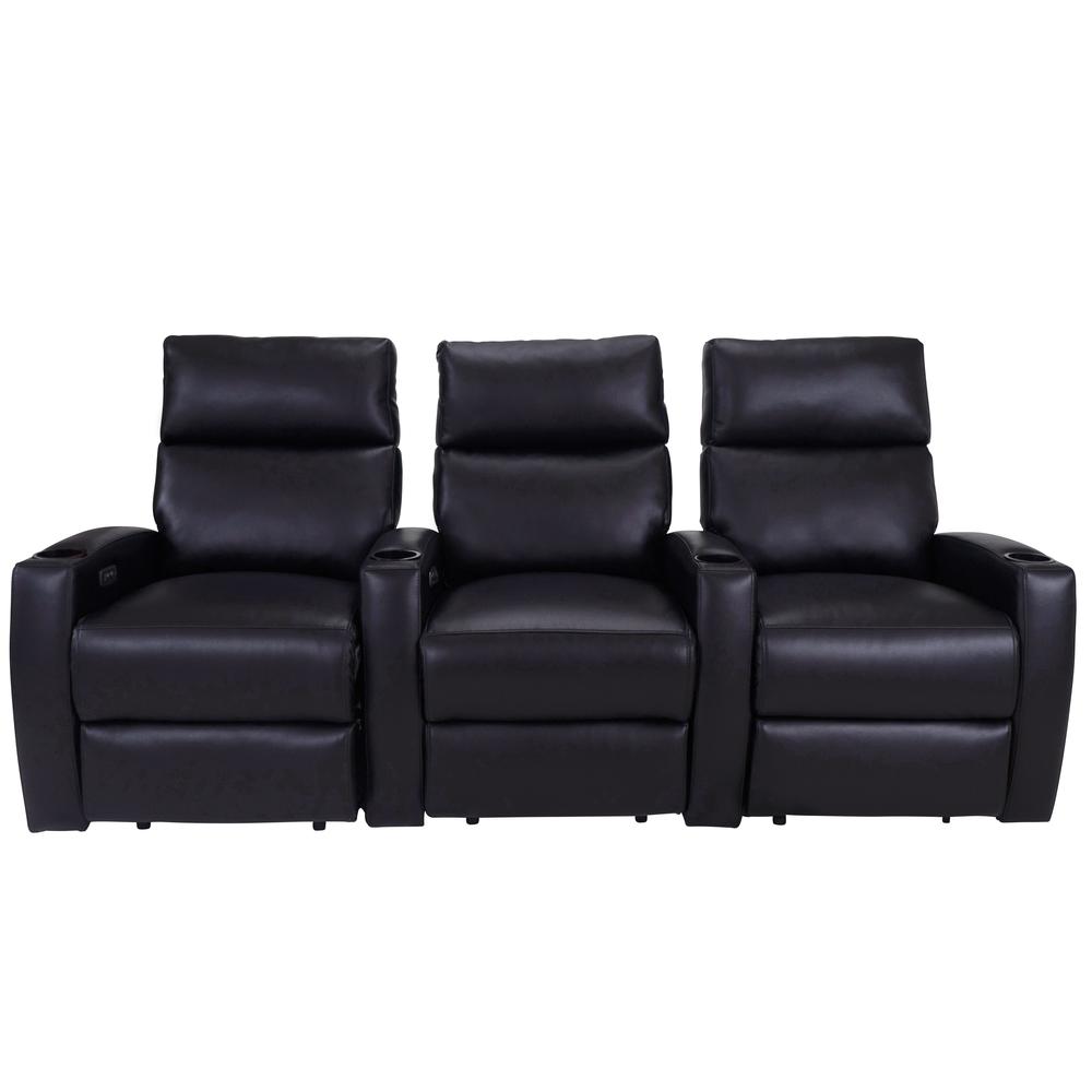 RowOne Galaxy II 3 Chair Straight Row Motorized - Black - RowOne-RO8068-R3CP-BLK