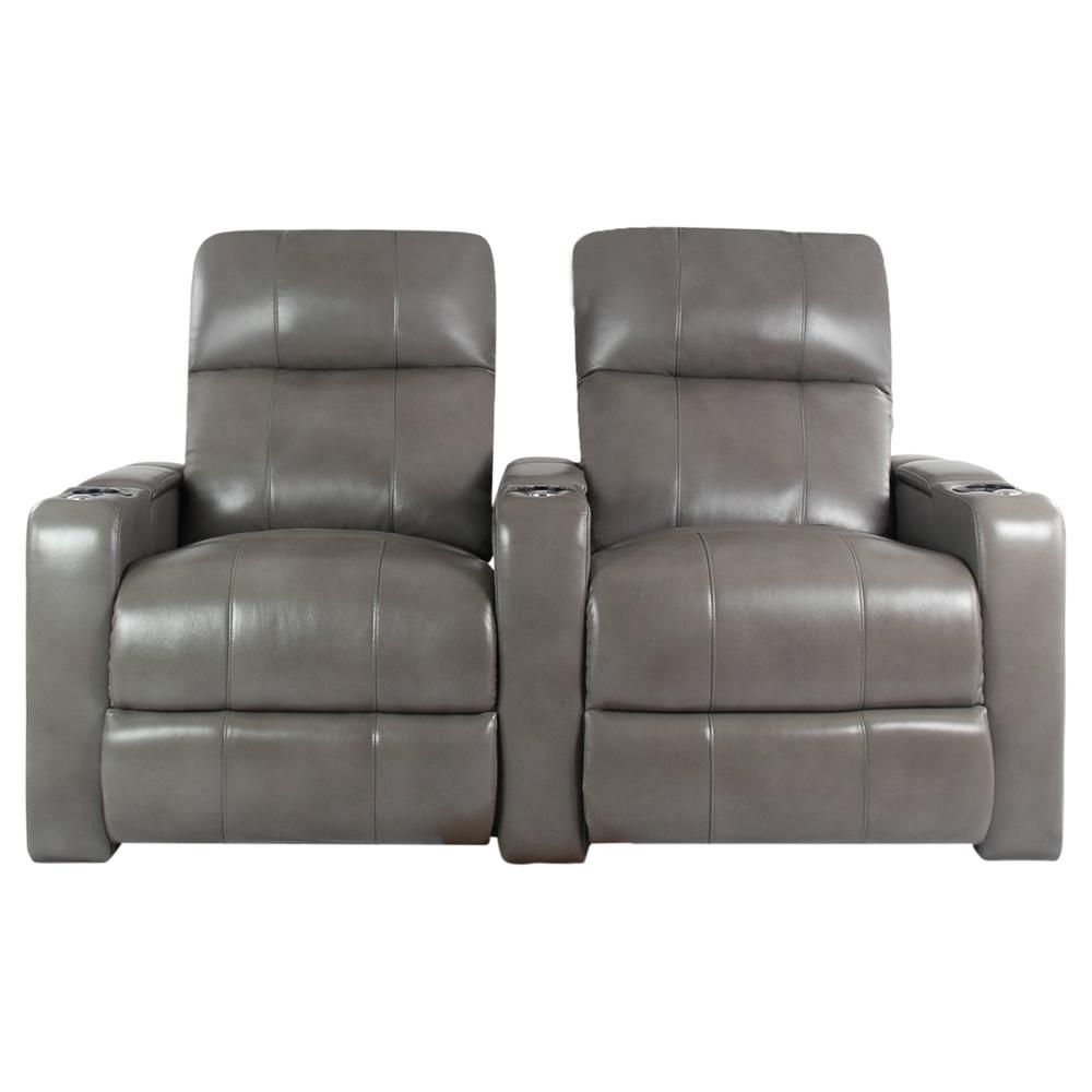 RowOne Prestige Gray Leather 2 Chair Straight Row Motorized - RowOne-RO8016-R2CP-GRY