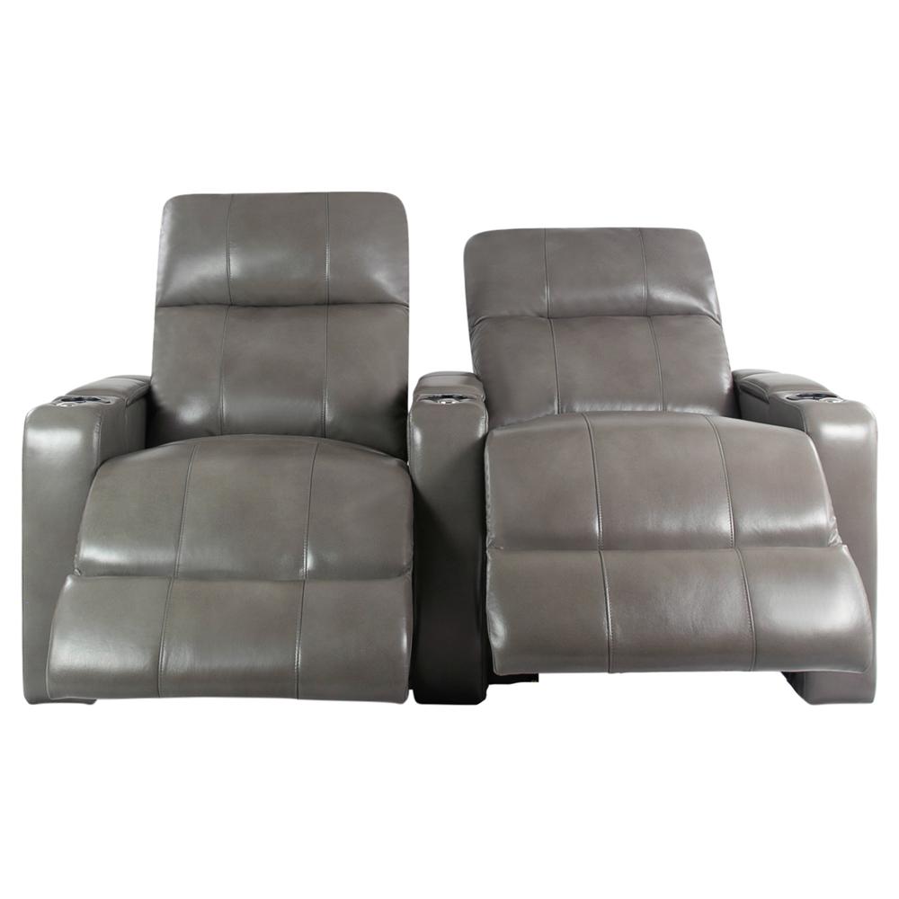 RowOne Prestige Gray Leather 2 Chair Straight Row Motorized - RowOne-RO8016-R2CP-GRY