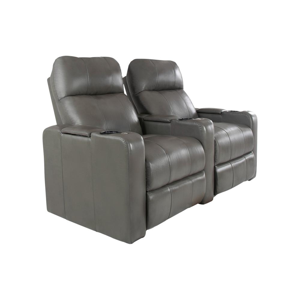 RowOne Prestige Gray Leather 2 Chair Straight Row Motorized - RowOne-RO8016-R2CP-GRY