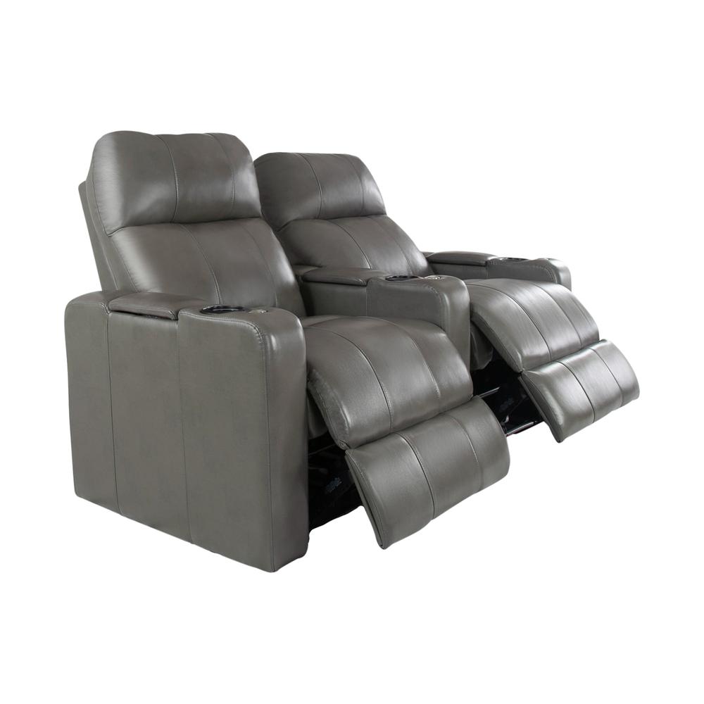 RowOne Prestige Gray Leather 2 Chair Straight Row Motorized - RowOne-RO8016-R2CP-GRY