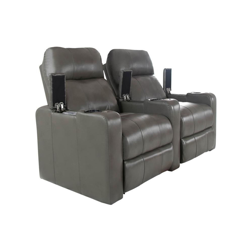 RowOne Prestige Gray Leather 2 Chair Straight Row Motorized - RowOne-RO8016-R2CP-GRY