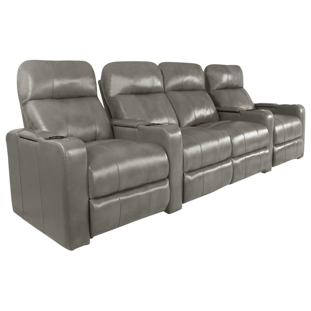 RowOne Prestige Gray Leather 4 Chair Straight Row with Loveseat Motorized - RowOne-RO8016-R4LSP-GRY