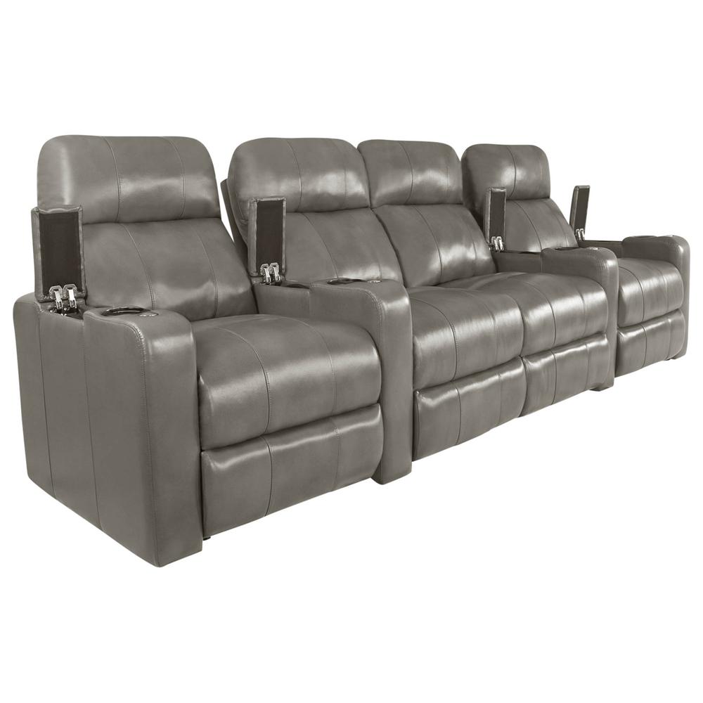 RowOne Prestige Gray Leather 4 Chair Straight Row with Loveseat Motorized - RowOne-RO8016-R4LSP-GRY