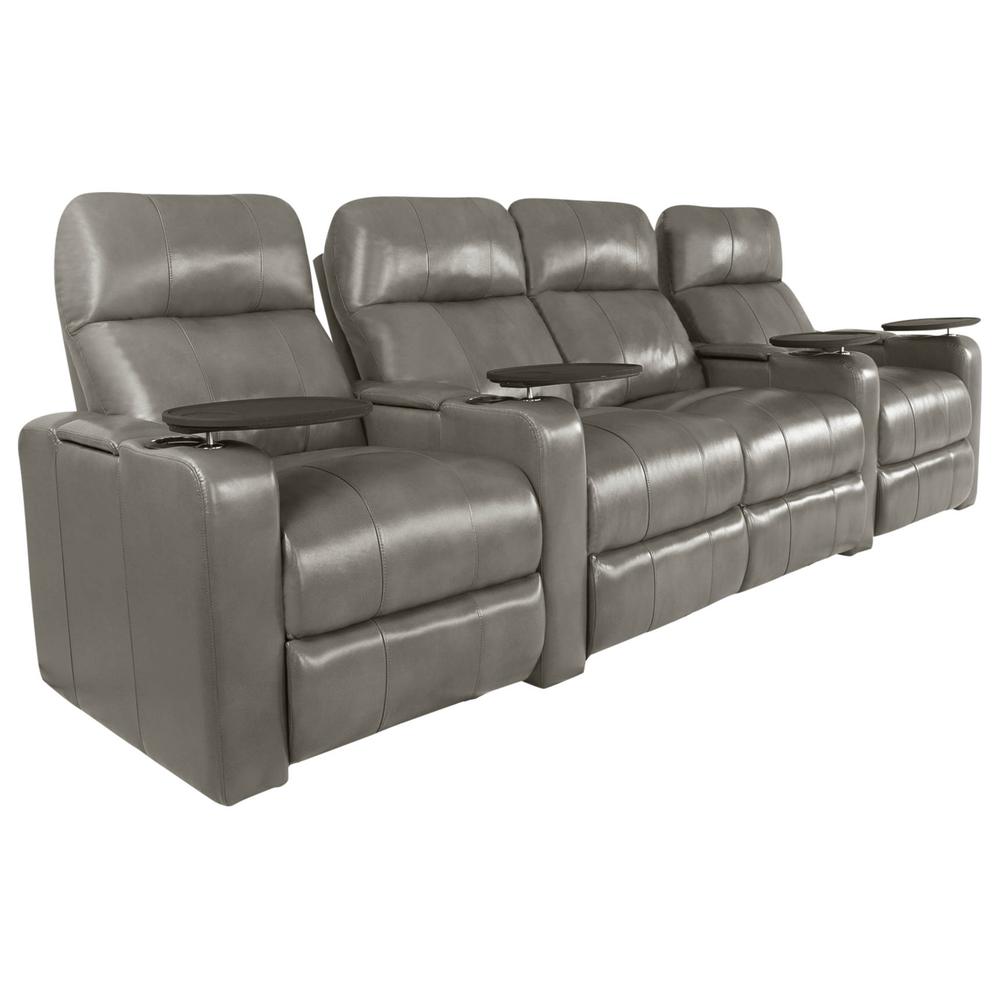 RowOne Prestige Gray Leather 4 Chair Straight Row with Loveseat Motorized - RowOne-RO8016-R4LSP-GRY