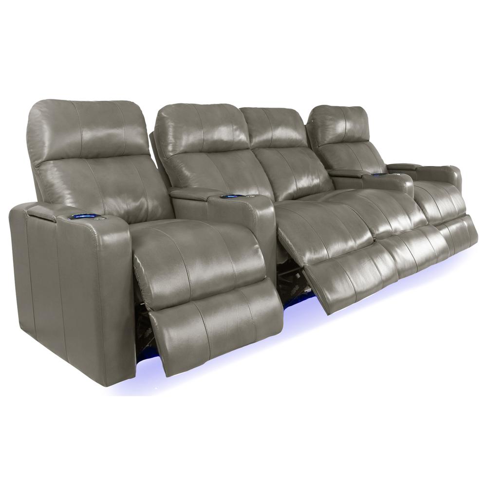 RowOne Prestige Gray Leather 4 Chair Straight Row with Loveseat Motorized - RowOne-RO8016-R4LSP-GRY