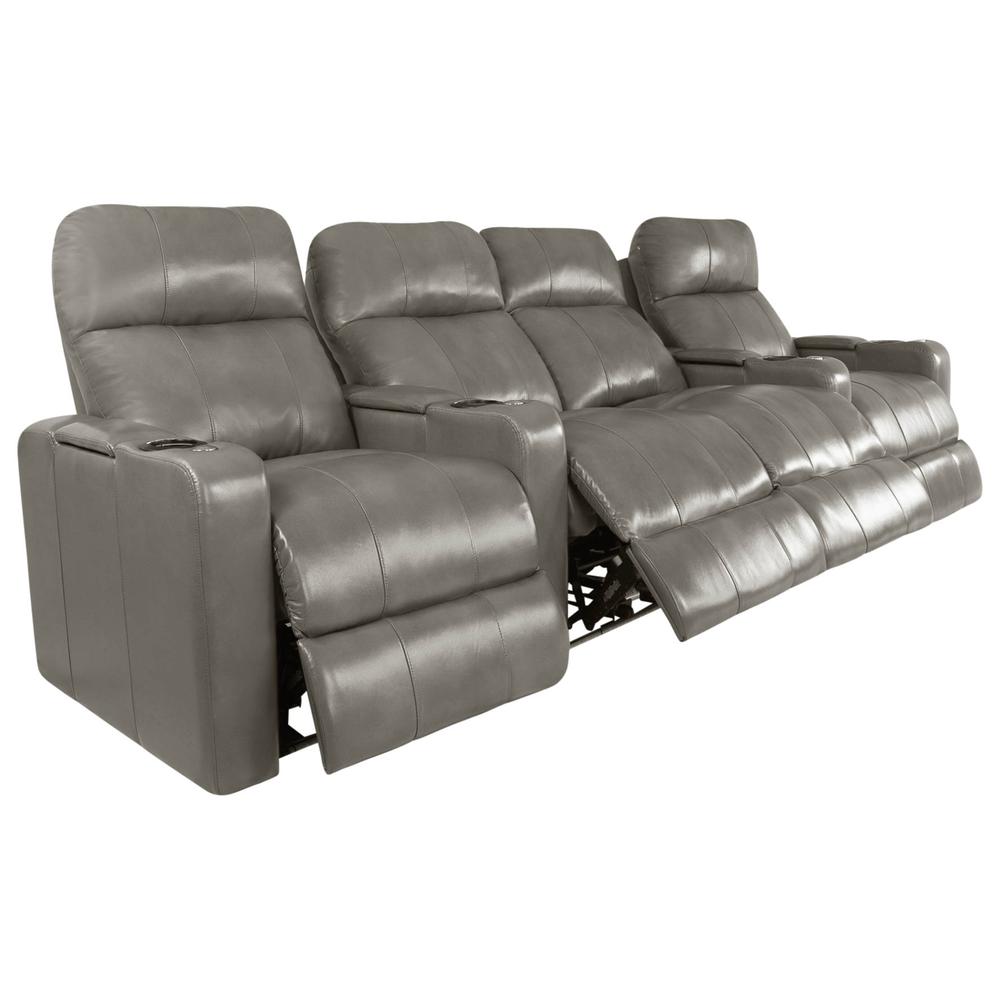 RowOne Prestige Gray Leather 4 Chair Straight Row with Loveseat Motorized - RowOne-RO8016-R4LSP-GRY