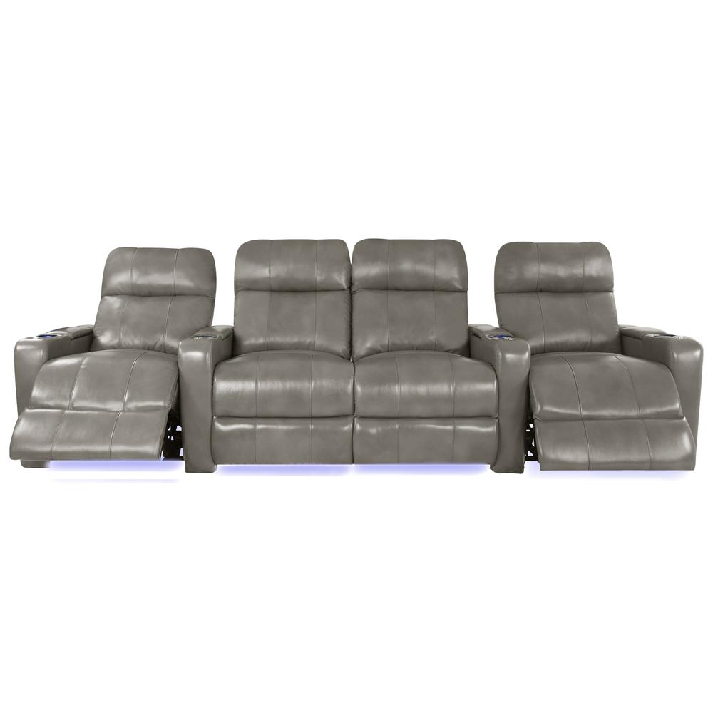 RowOne Prestige Gray Leather 4 Chair Straight Row with Loveseat Motorized - RowOne-RO8016-R4LSP-GRY