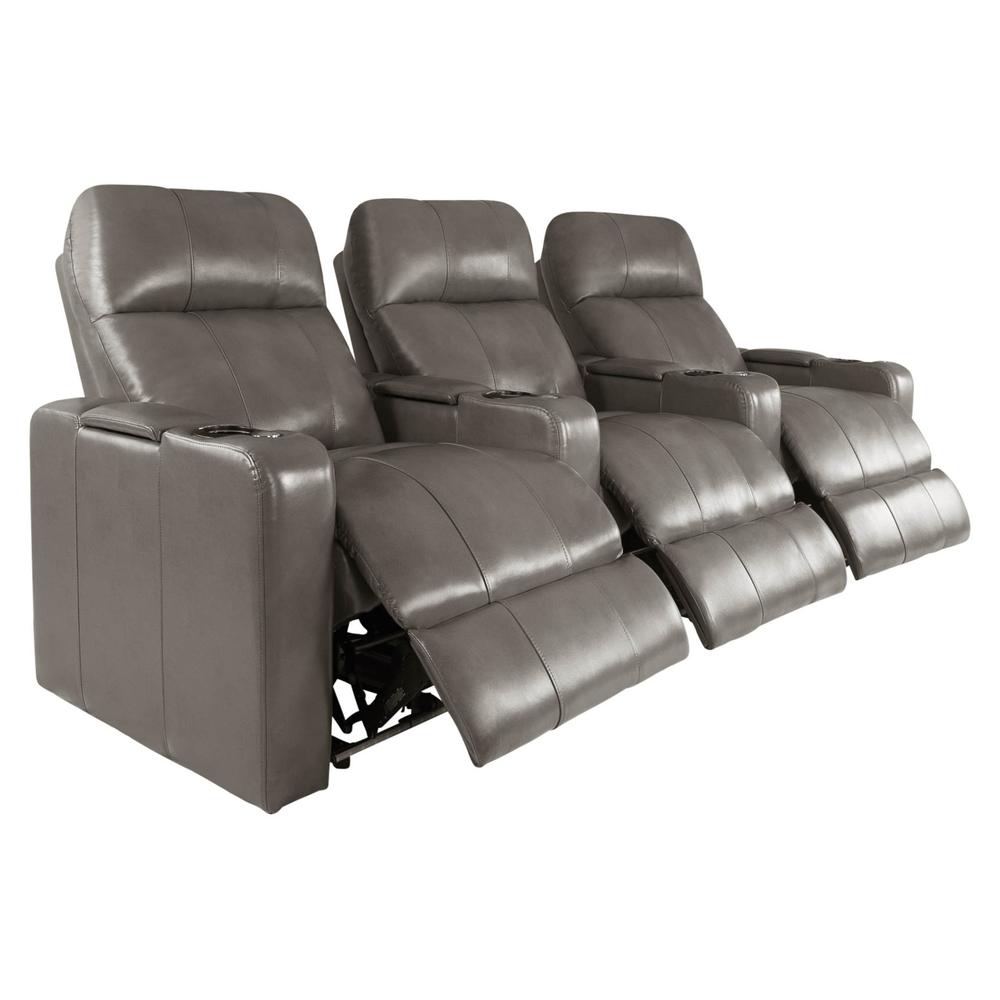 RowOne Prestige Gray Leather 3 Chair Straight Row Motorized - RowOne-RO8016-R3CP-GRY