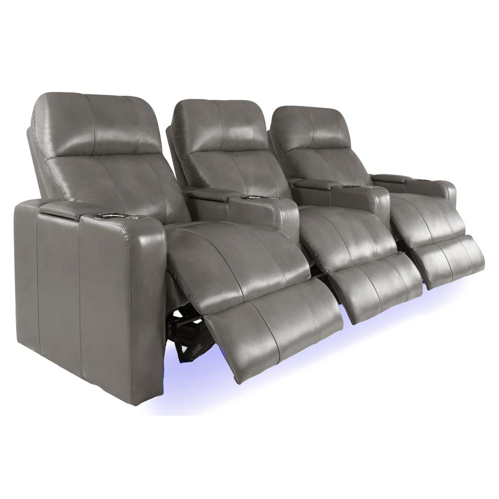 RowOne Prestige Gray Leather 3 Chair Straight Row Motorized - RowOne-RO8016-R3CP-GRY