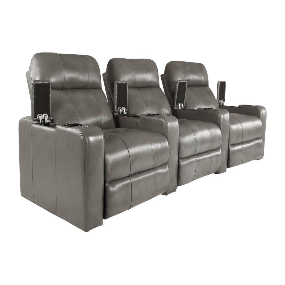 RowOne Prestige Gray Leather 3 Chair Straight Row Motorized - RowOne-RO8016-R3CP-GRY