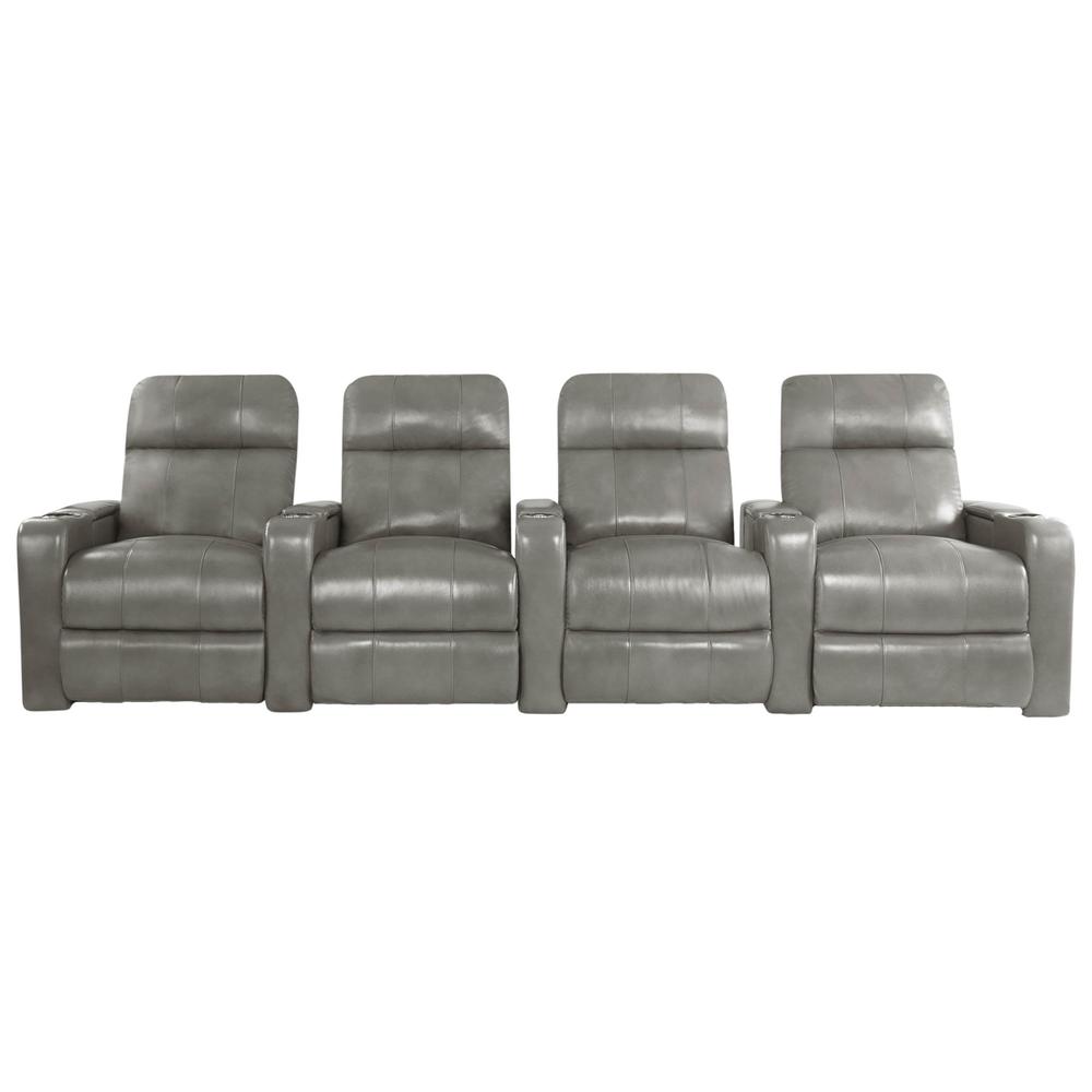 RowOne Prestige Gray Leather 4 Chair Straight Row Motorized - RowOne-RO8016-R4CP-GRY