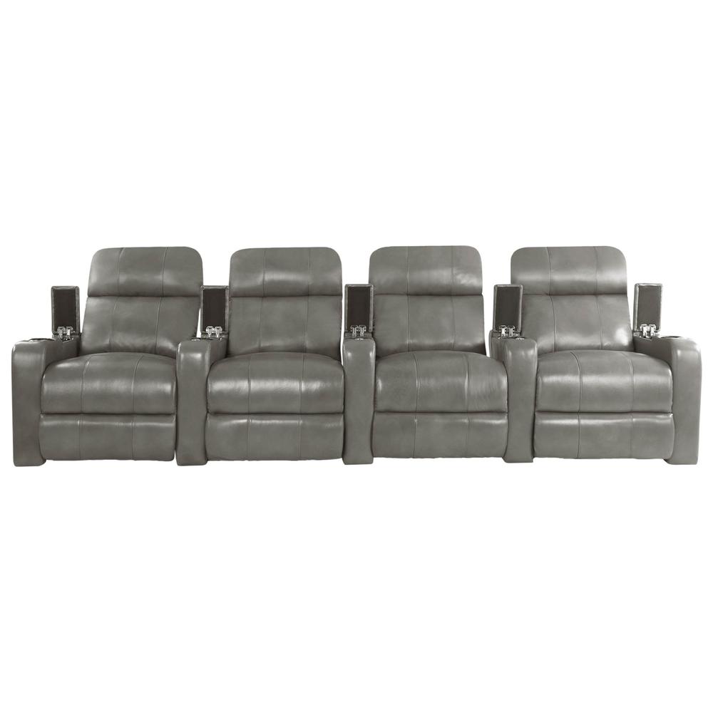 RowOne Prestige Gray Leather 4 Chair Straight Row Motorized - RowOne-RO8016-R4CP-GRY