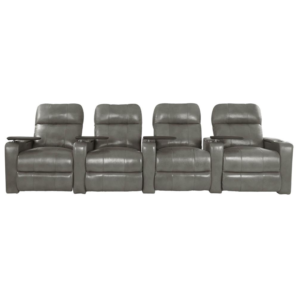 RowOne Prestige Gray Leather 4 Chair Straight Row Motorized - RowOne-RO8016-R4CP-GRY