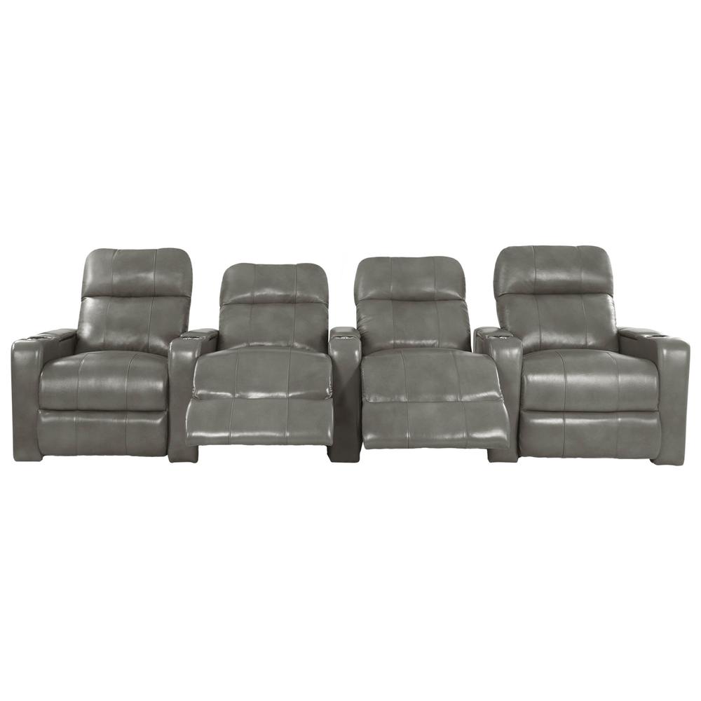 RowOne Prestige Gray Leather 4 Chair Straight Row Motorized - RowOne-RO8016-R4CP-GRY