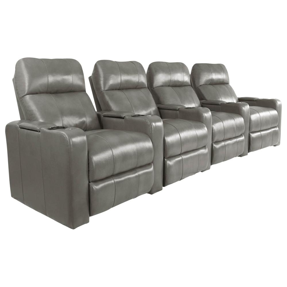 RowOne Prestige Gray Leather 4 Chair Straight Row Motorized - RowOne-RO8016-R4CP-GRY