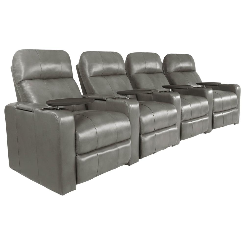 RowOne Prestige Gray Leather 4 Chair Straight Row Motorized - RowOne-RO8016-R4CP-GRY