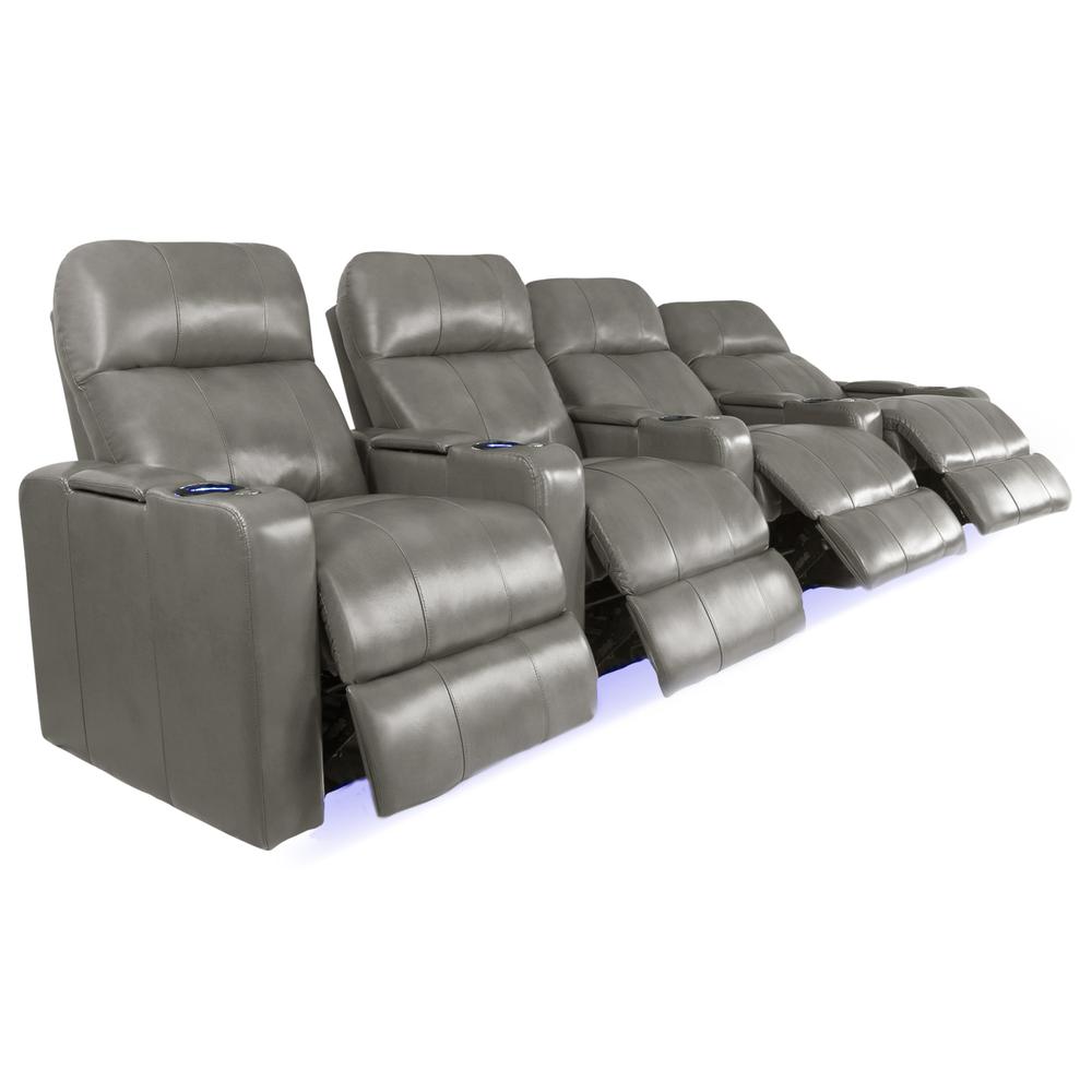 RowOne Prestige Gray Leather 4 Chair Straight Row Motorized - RowOne-RO8016-R4CP-GRY