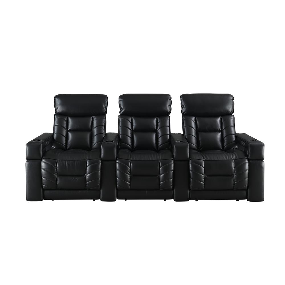 RowOne Rebellion 3 Chair Straight Row Motorized - Black - RowOne-RO8045-R3CH-BLK