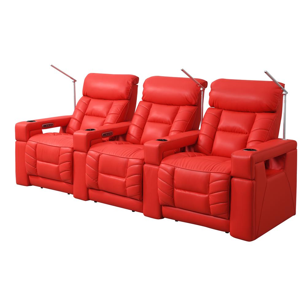 RowOne Rebellion 3 Chair Straight Row Motorized - Red - RowOne-RO8045-R3CH-RED