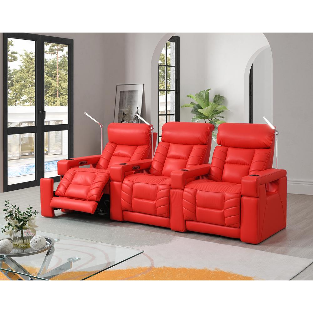 RowOne Rebellion 3 Chair Straight Row Motorized - Red - RowOne-RO8045-R3CH-RED