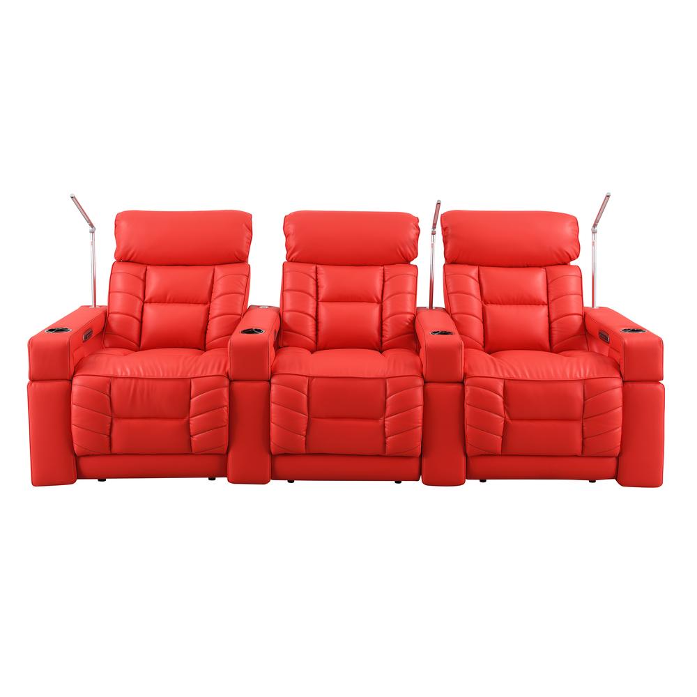 RowOne Rebellion 3 Chair Straight Row Motorized - Red - RowOne-RO8045-R3CH-RED