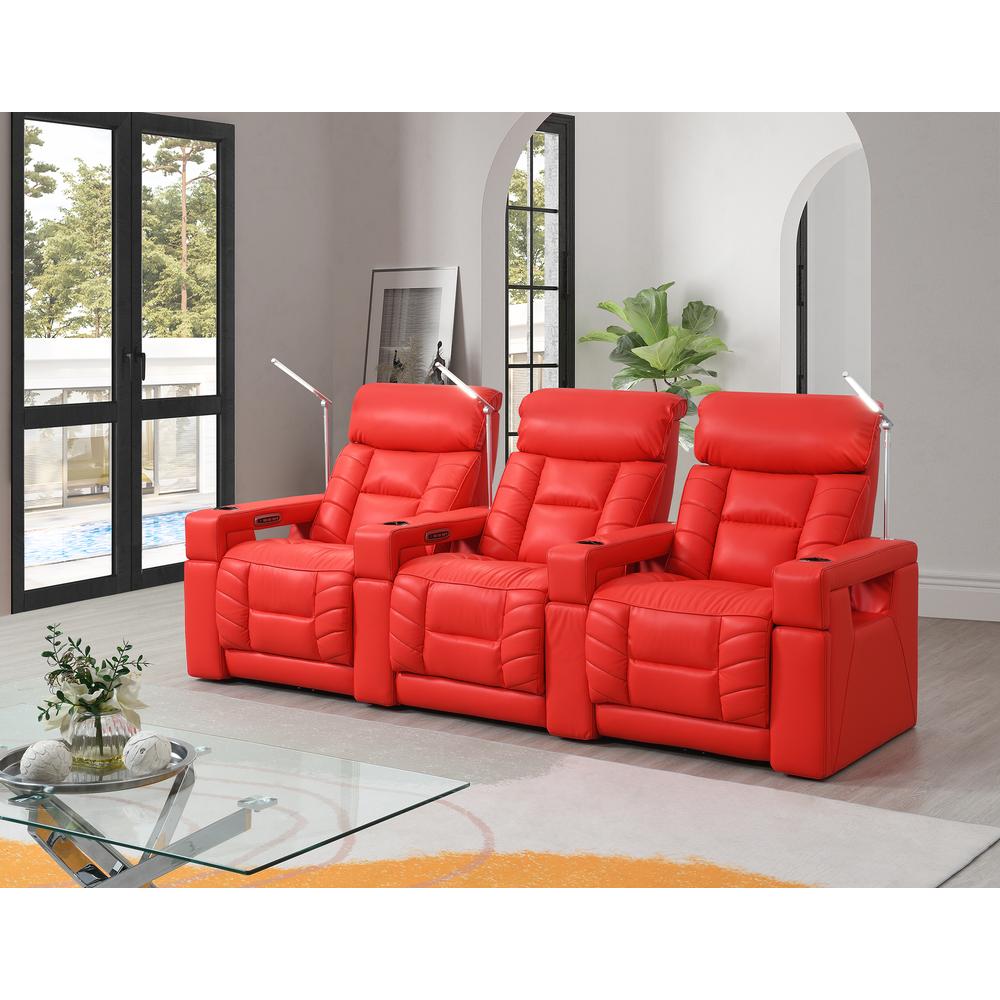 RowOne Rebellion 3 Chair Straight Row Motorized - Red - RowOne-RO8045-R3CH-RED