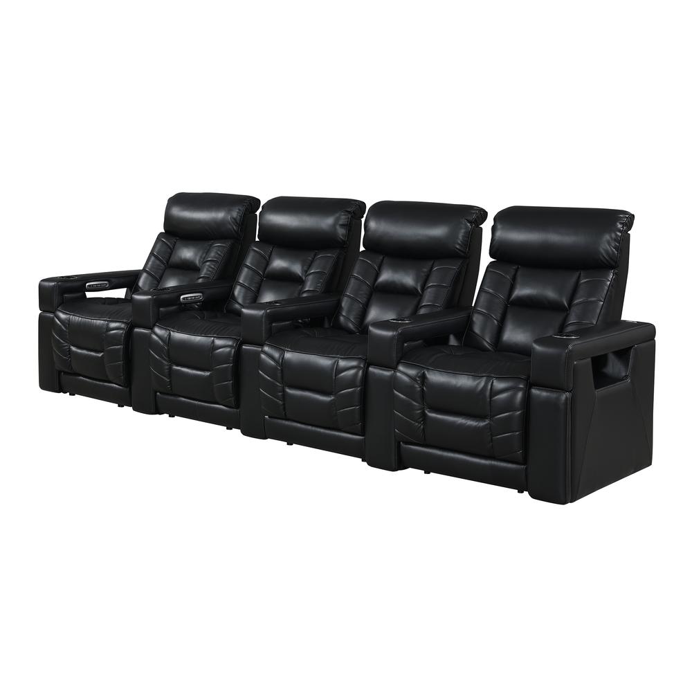 RowOne Rebellion 4 Chair Straight Row Motorized - Black - RowOne-RO8045-R4CH-BLK