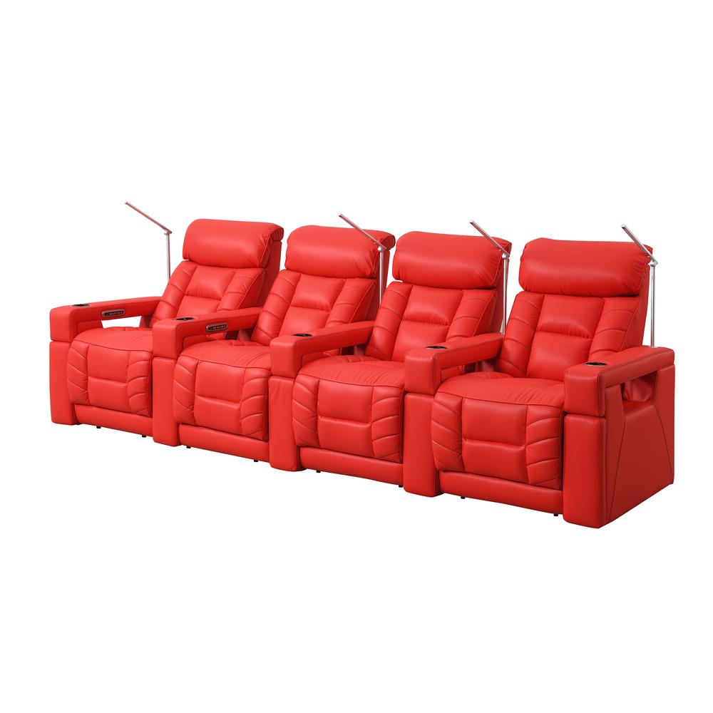 RowOne Rebellion 4 Chair Straight Row Motorized - Red - RowOne-RO8045-R4CH-RED