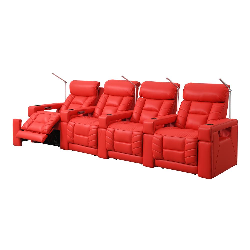 RowOne Rebellion 4 Chair Straight Row Motorized - Red - RowOne-RO8045-R4CH-RED