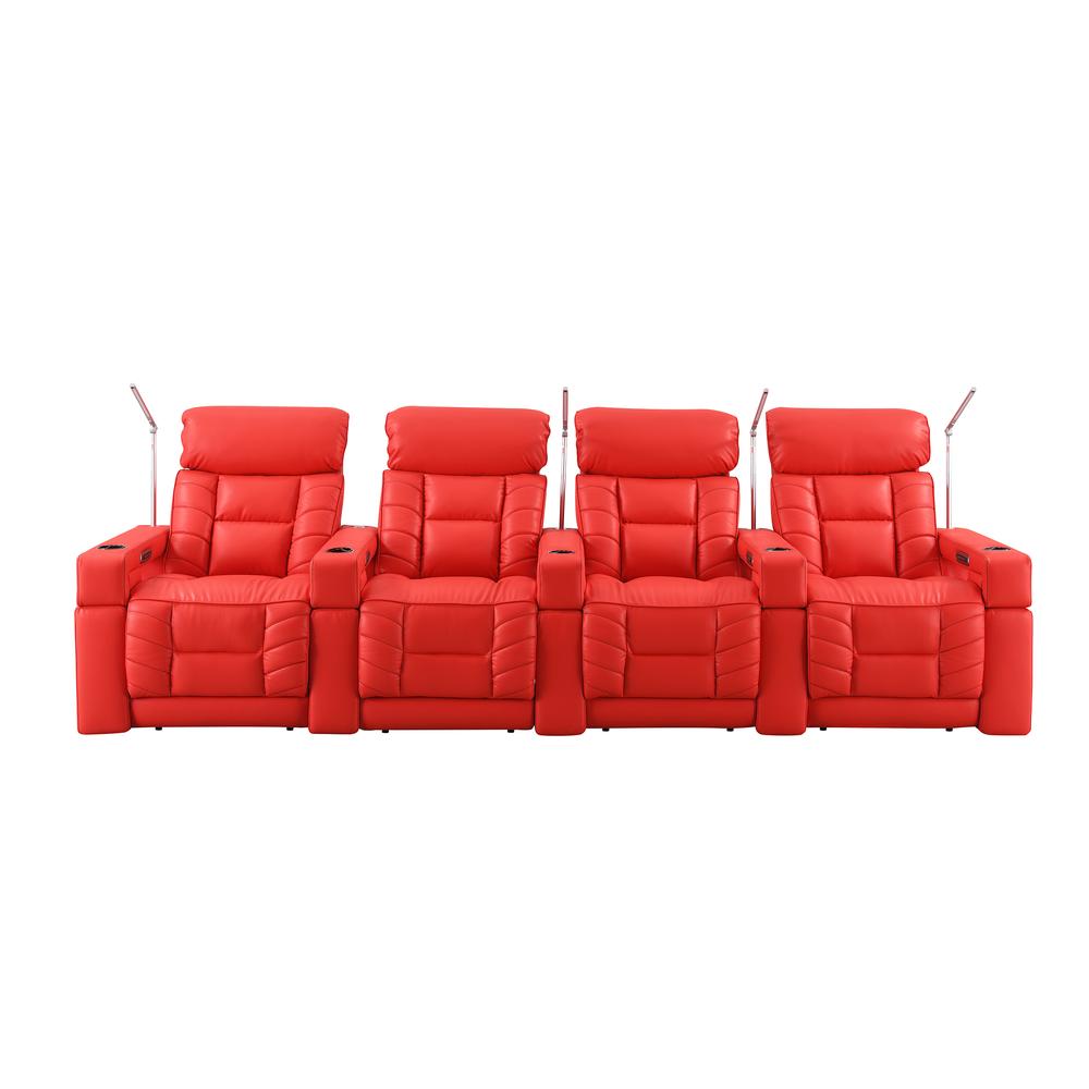 RowOne Rebellion 4 Chair Straight Row Motorized - Red - RowOne-RO8045-R4CH-RED