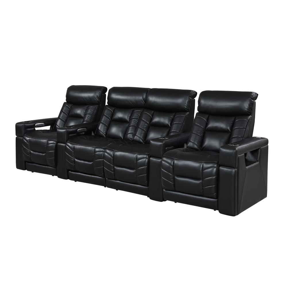 RowOne Rebellion 4 Chair Straight Row with Loveseat Motorized - Black - RowOne-RO8045-R4LSH-BLK