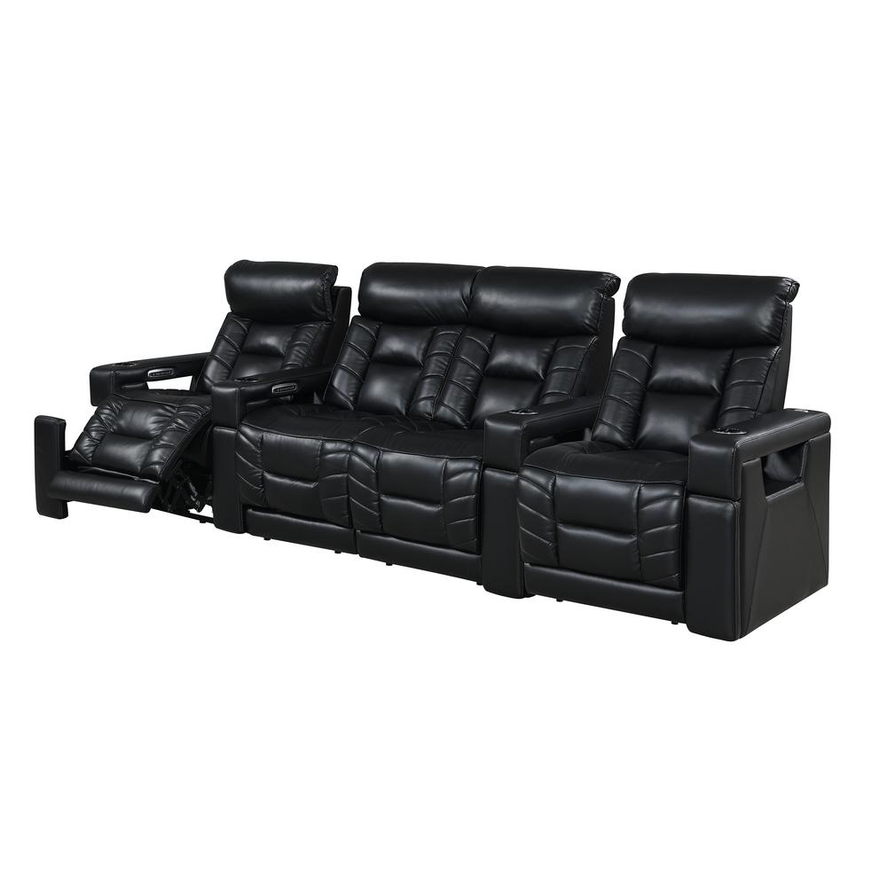 RowOne Rebellion 4 Chair Straight Row with Loveseat Motorized - Black - RowOne-RO8045-R4LSH-BLK