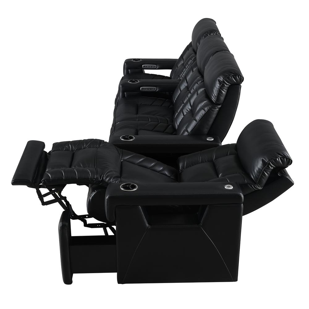 RowOne Rebellion 4 Chair Straight Row with Loveseat Motorized - Black - RowOne-RO8045-R4LSH-BLK