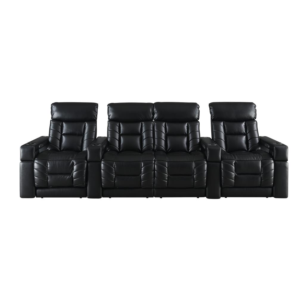 RowOne Rebellion 4 Chair Straight Row with Loveseat Motorized - Black - RowOne-RO8045-R4LSH-BLK