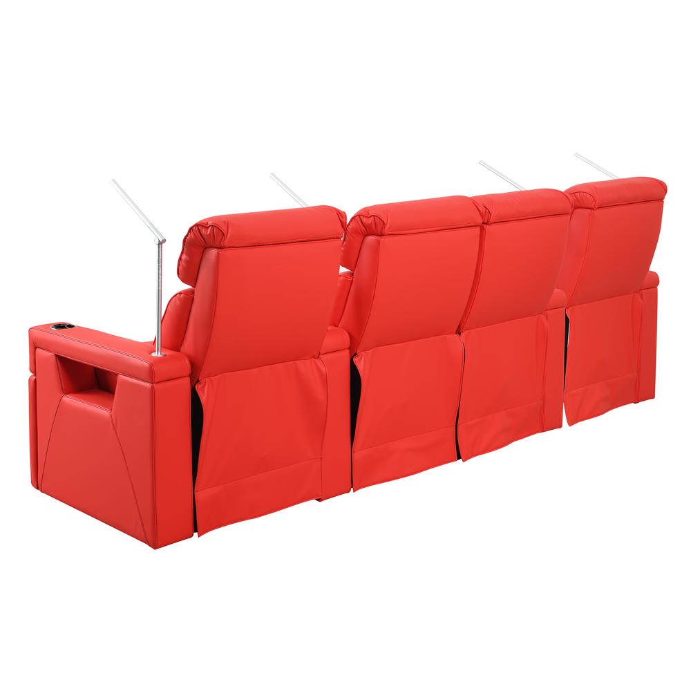 RowOne Rebellion 4 Chair Straight Row with Loveseat Motorized - Red - RowOne-RO8045-R4LSH-RED