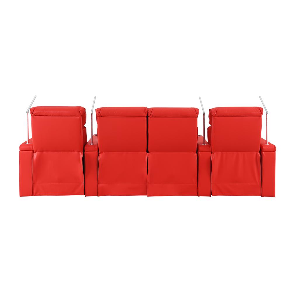 RowOne Rebellion 4 Chair Straight Row with Loveseat Motorized - Red - RowOne-RO8045-R4LSH-RED