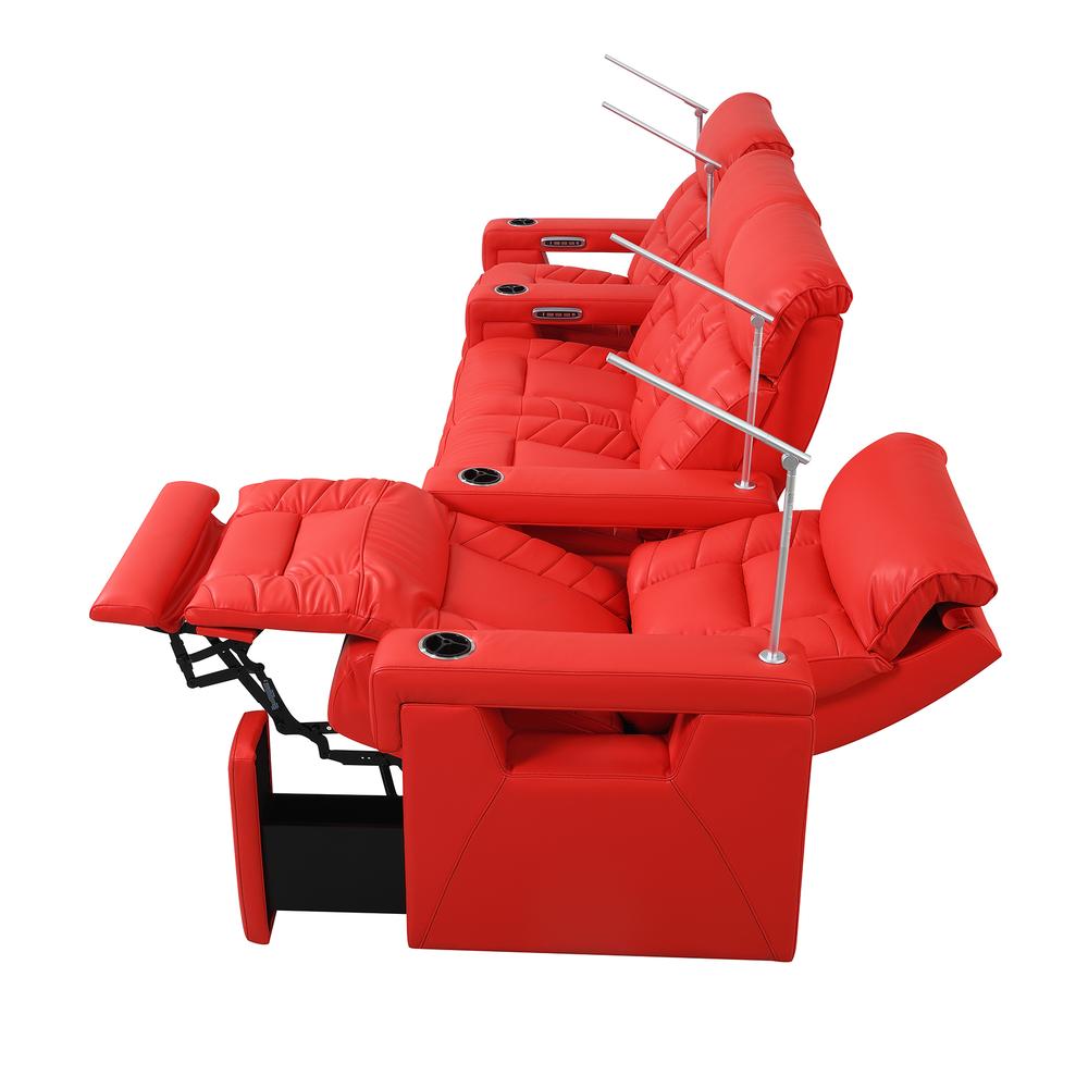 RowOne Rebellion 4 Chair Straight Row with Loveseat Motorized - Red - RowOne-RO8045-R4LSH-RED