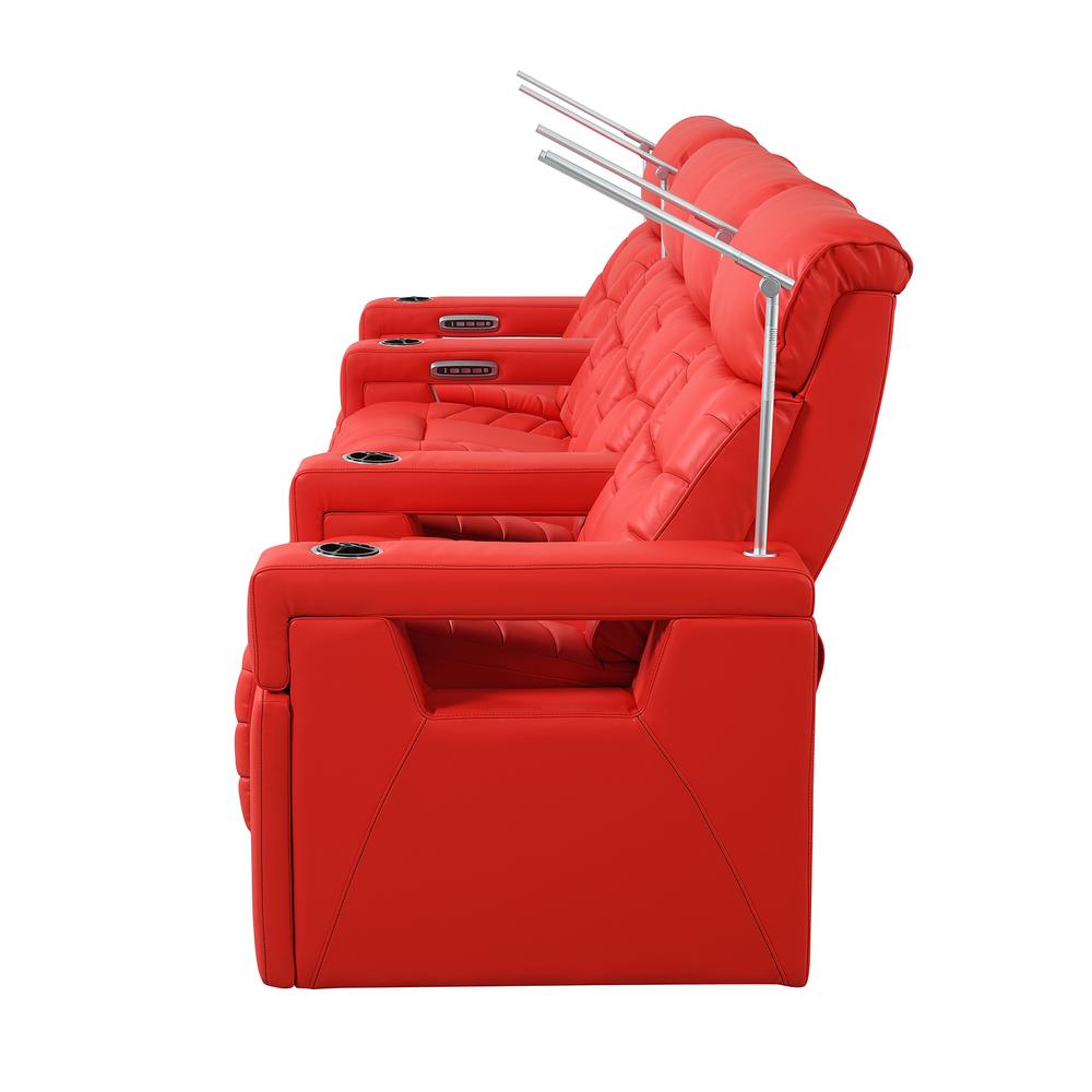 RowOne Rebellion 4 Chair Straight Row with Loveseat Motorized - Red - RowOne-RO8045-R4LSH-RED